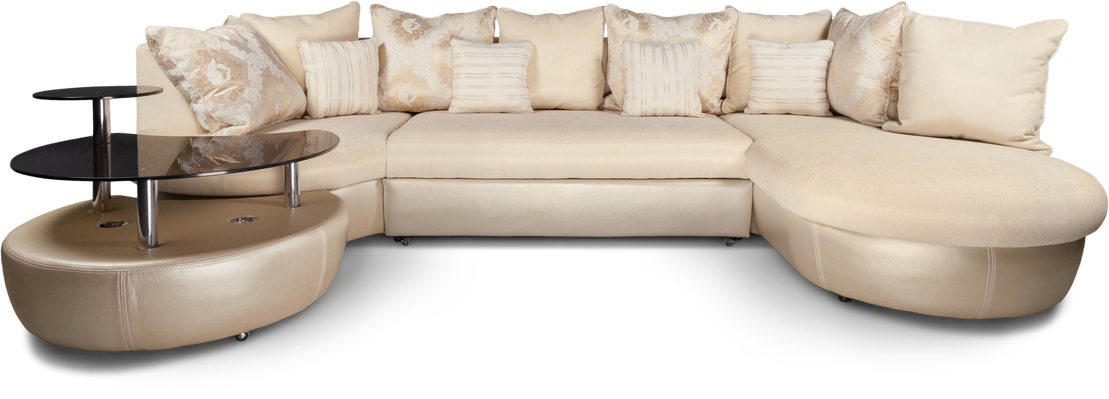 Beige Corner Couch Connected with Table - Isolated